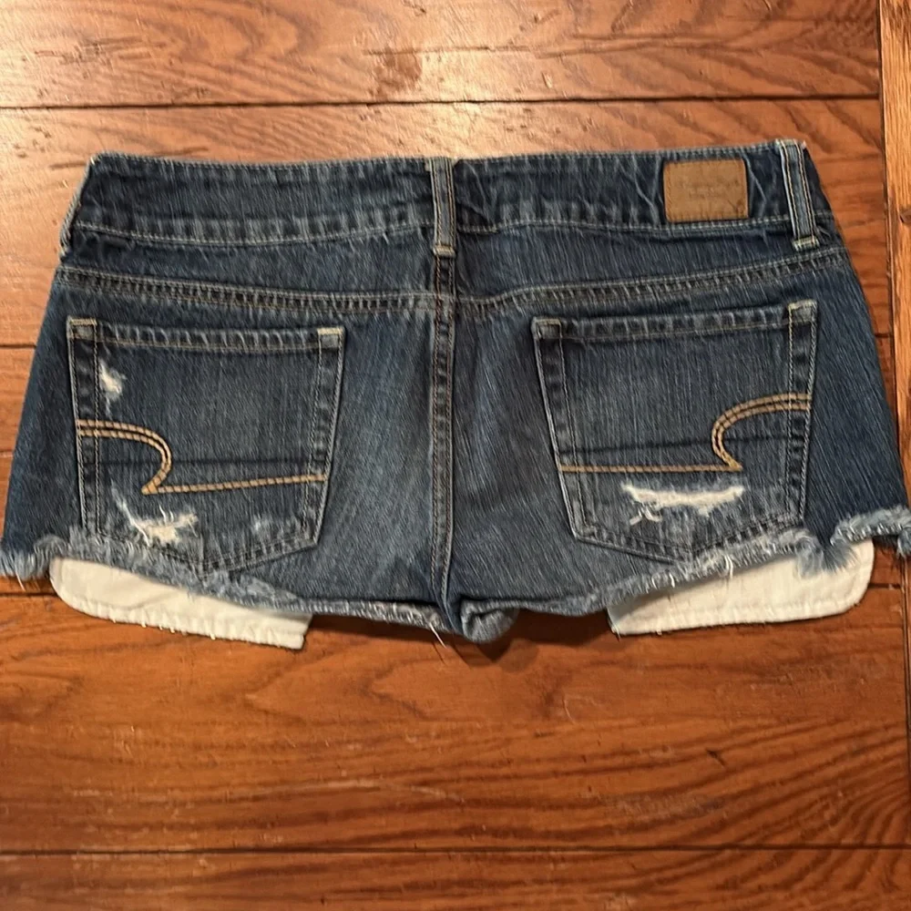 American Eagle Outfitters Blue and Gold Jean Shorts Distressed - Picture 4 of 5